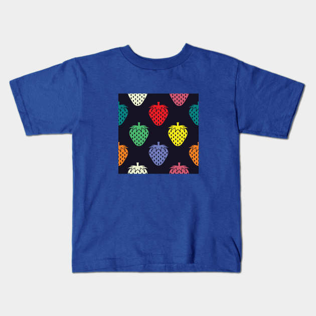 Colorful Strawberry Fruit Pattern Kids T-Shirt by FromTheAshes